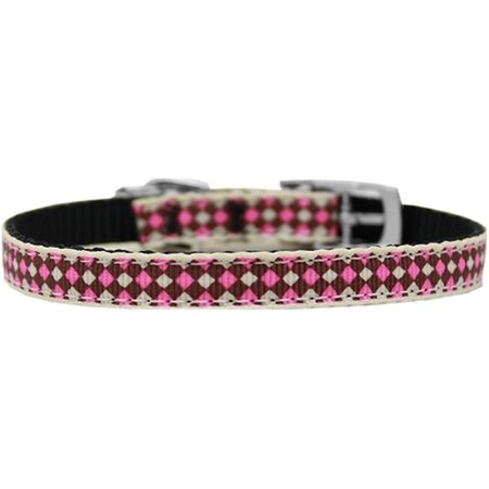 PET PAL Pink Checkers Nylon Dog Collar with Classic Buckle 0.37 in. Size 14 PE823285